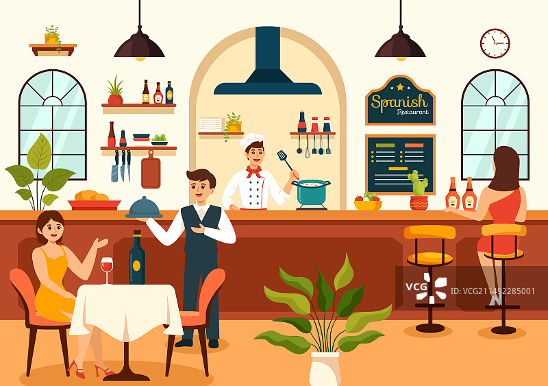 提供各种食物菜单的西班牙餐厅图片素材