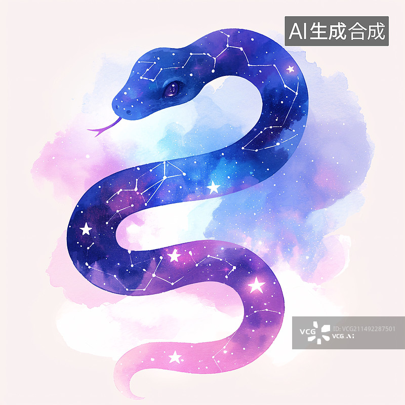 【AI数字艺术】星空水彩蛇形象剪影概念图片素材