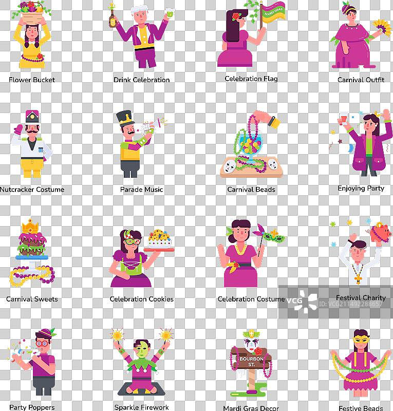 狂欢节游行扁平风格图标图片素材