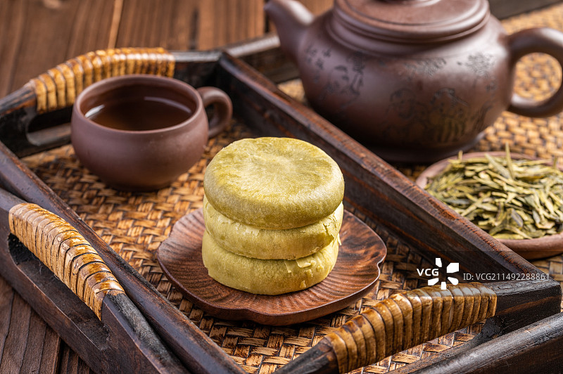 传统糕点绿茶酥饼图片素材