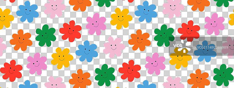 彩色彩虹可爱花朵无缝图案图片素材