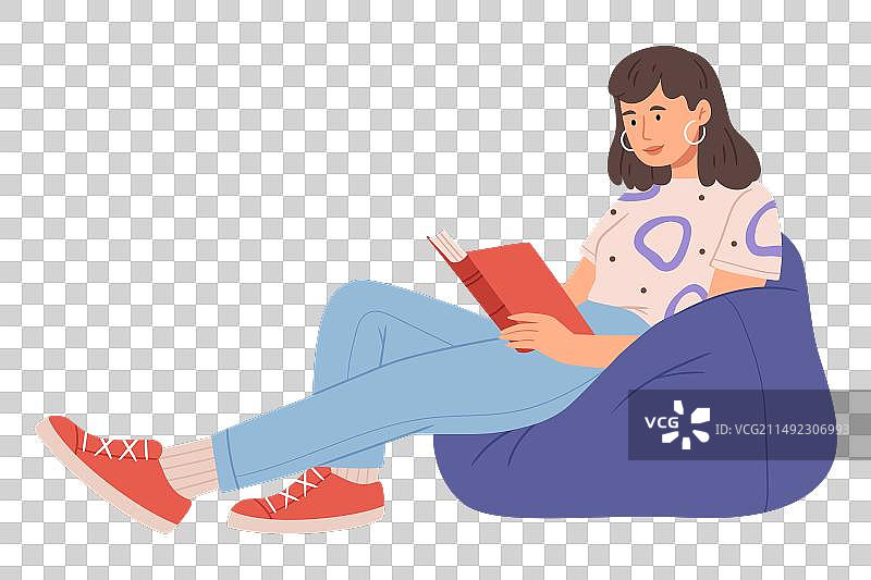 女孩赤脚坐在豆袋椅上图片素材