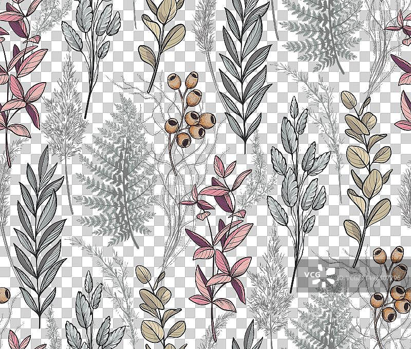 干花树叶无缝图案图片素材
