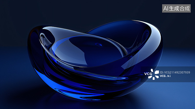 【AI数字艺术】3D蓝色水晶玻璃器皿碗图片素材
