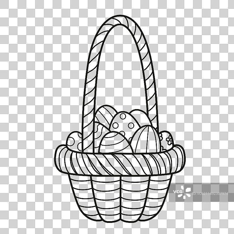 带有大把手和彩绘复活节彩蛋的篮子图片素材