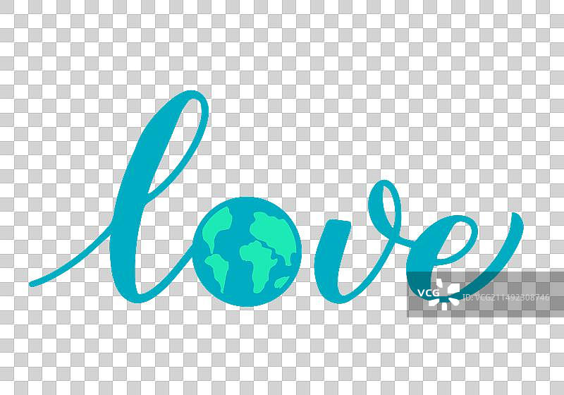 带有地球仪的手写爱心书法图片素材