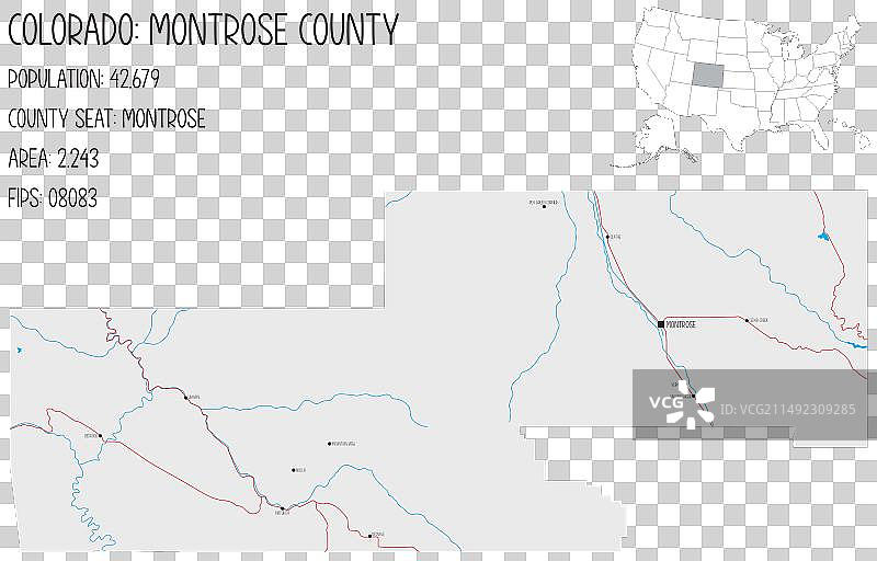 美国科罗拉多州蒙特罗斯县地图图片素材