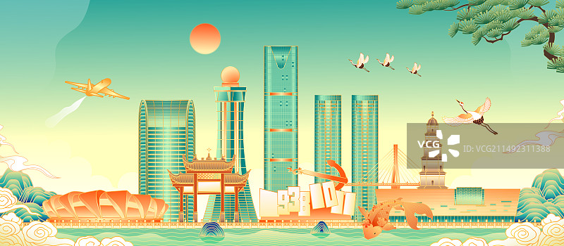 湖北宜昌城市建筑插画图片素材