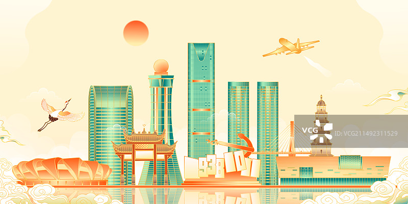 湖北宜昌城市建筑插画图片素材