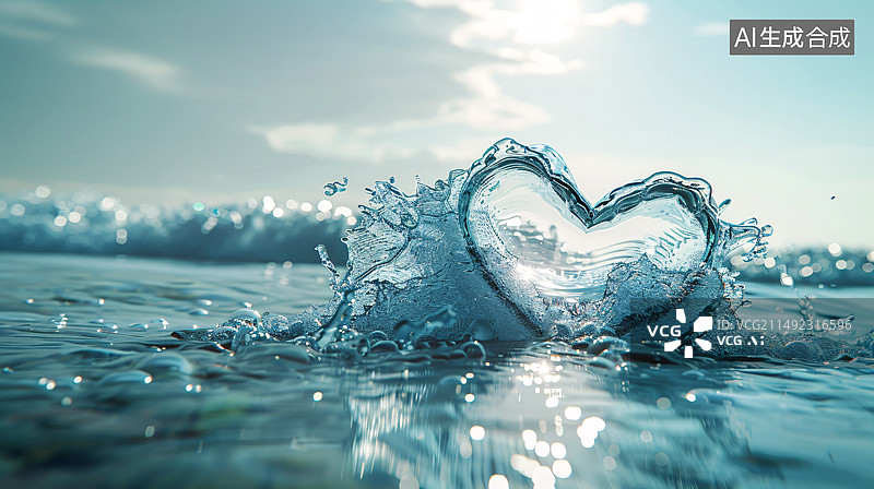 【AI数字艺术】心形浪花图片素材