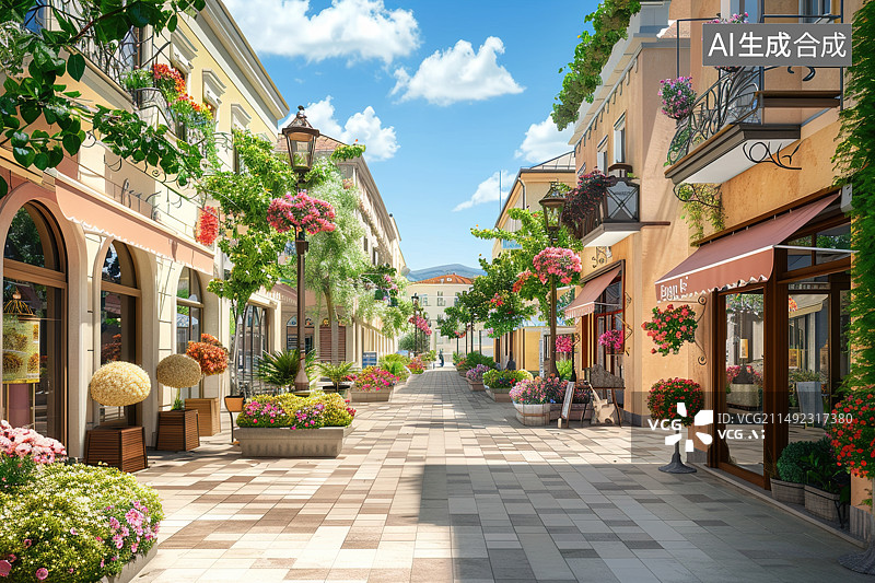 【AI数字艺术】欧式风情小镇街景图片素材