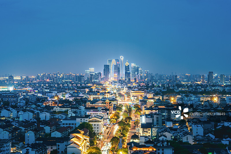 苏州古城区与新城区古今同框图片素材