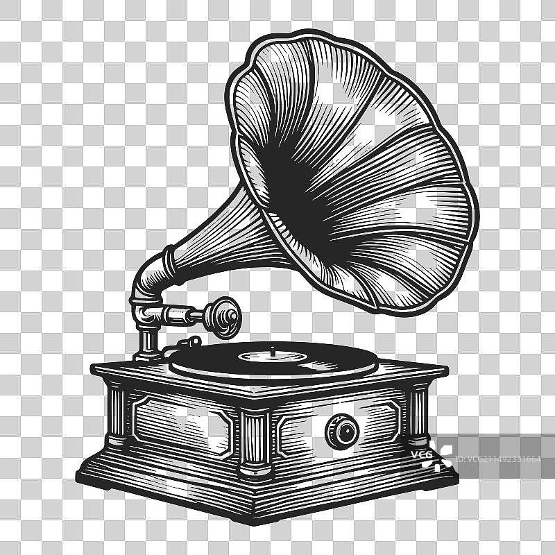 古董留声机雕刻图片素材