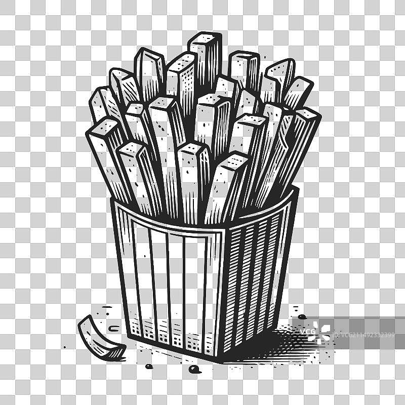 纸盒装炸薯条雕刻素描图片素材