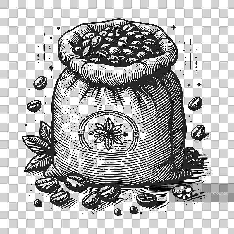 咖啡豆麻袋雕刻图片素材