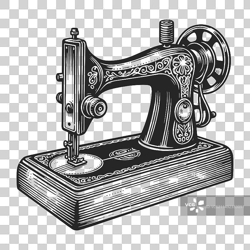 复古缝纫机草图图片素材