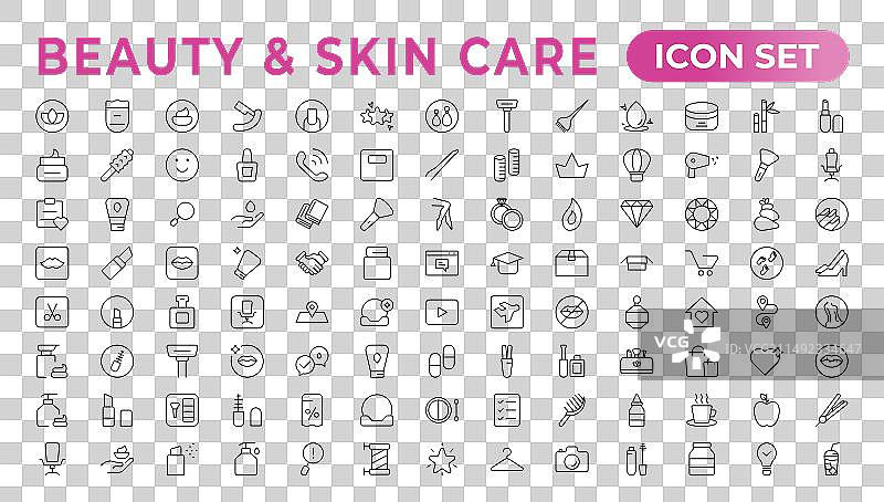保湿霜护肤品扁平线条图标集图片素材