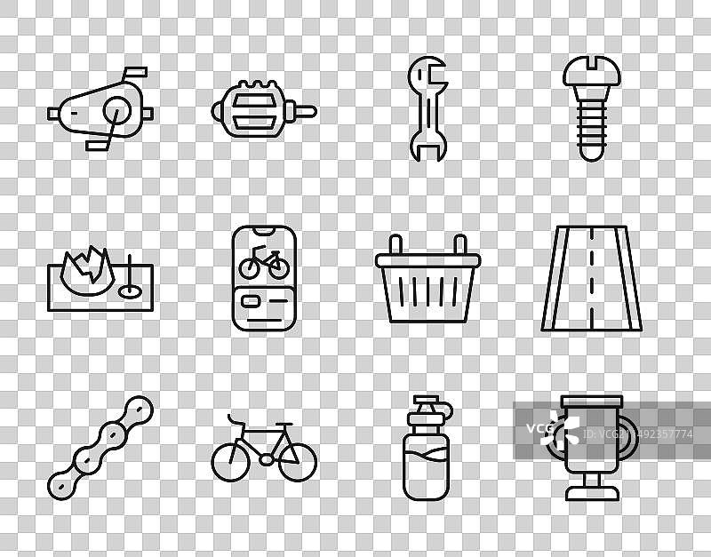 带自行车的自行车链条奖杯线条设置图片素材
