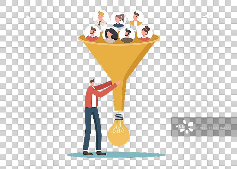男人用漏斗将人变成灯泡图片素材