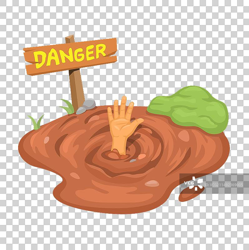 流沙中的手与危险警告标志图片素材