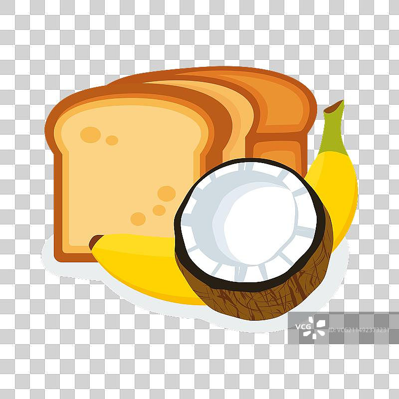 白色背景上的椰子香蕉面包图标图片素材