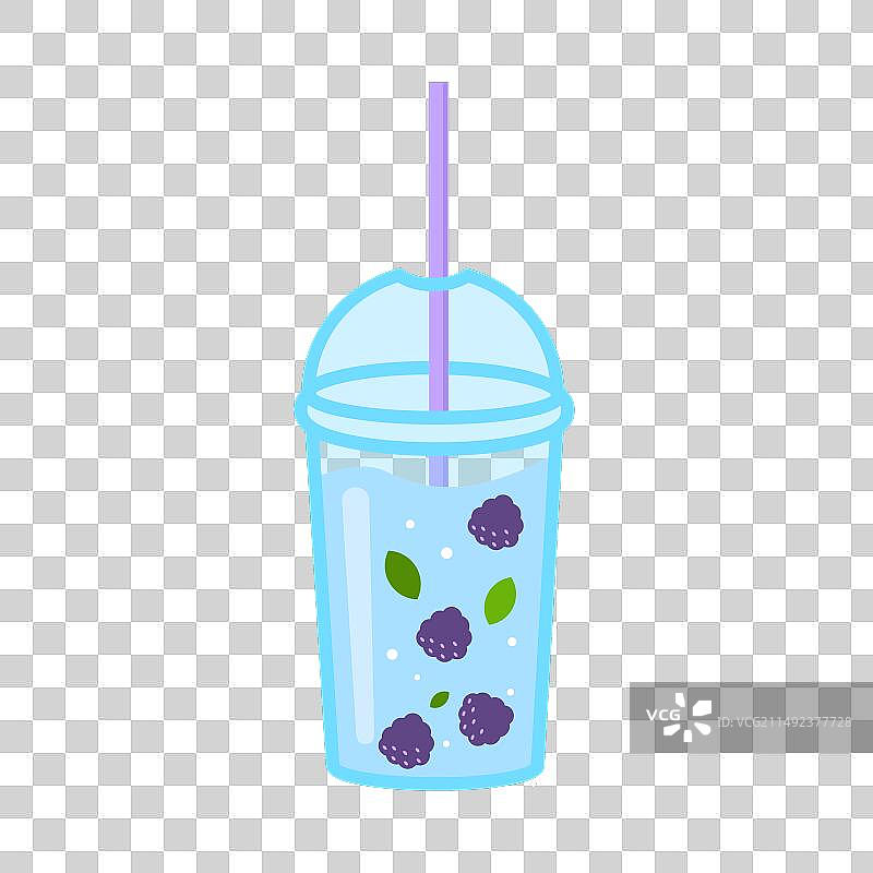 水果水与吸管黑莓和叶子图片素材