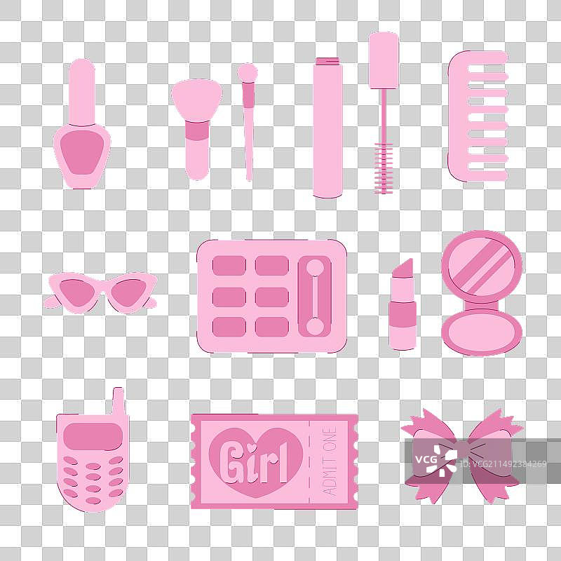 芭比风格化妆品和配饰套装图片素材