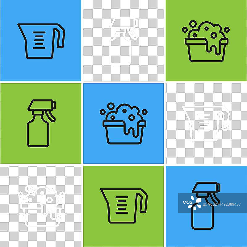 带肥皂和泡沫的量杯盆套装图片素材