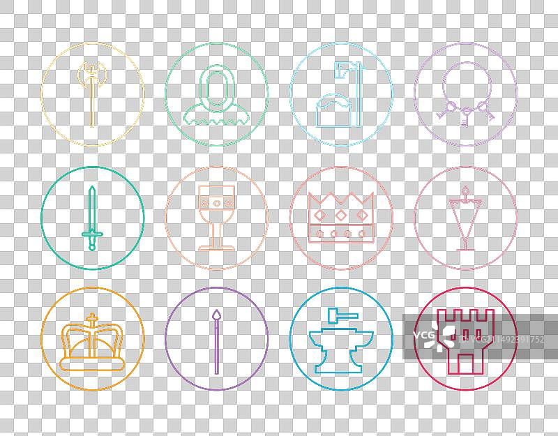 城堡塔楼、中世纪旗帜和刽子手图片素材