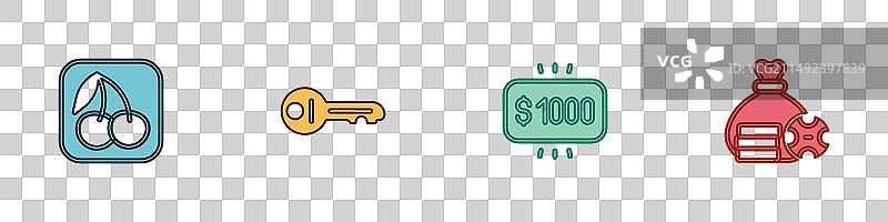 带樱桃、旧钥匙和奖金的老虎机图片素材