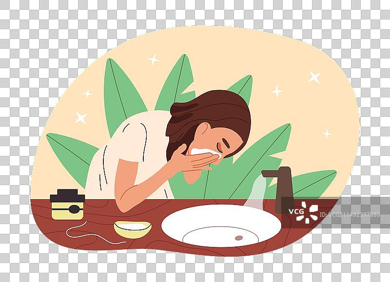 女人使用洗面奶清洁皮肤图片素材