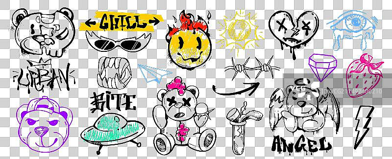 喷漆涂鸦彩色熊心草莓图片素材