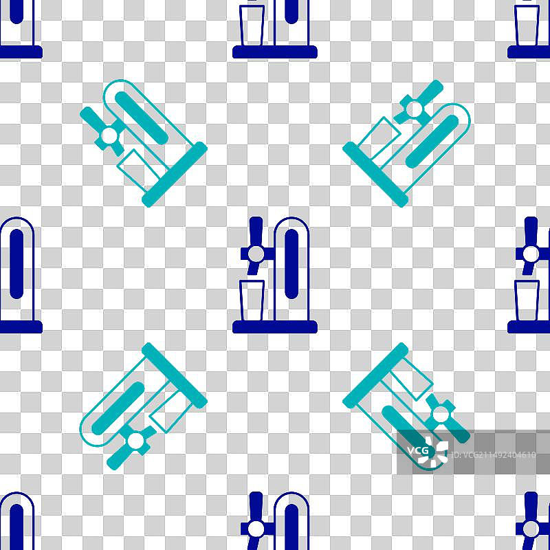 带玻璃图标的蓝色啤酒龙头无缝图案图片素材