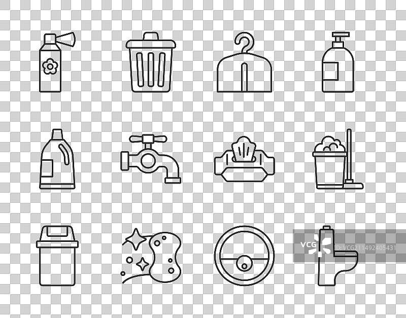 垃圾桶马桶挂件和衣柜线性图标图片素材