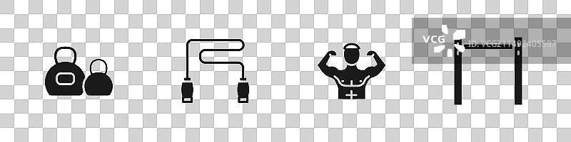 壶铃套装，含跳绳、健美运动员和肌肉元素图片素材
