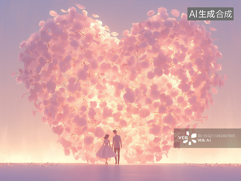 【AI数字艺术】一对情侣站在心形玫瑰花前，520爱情概念图片素材