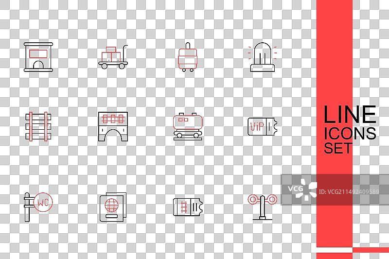 线条合集：火车、交通灯、车票与护照图片素材