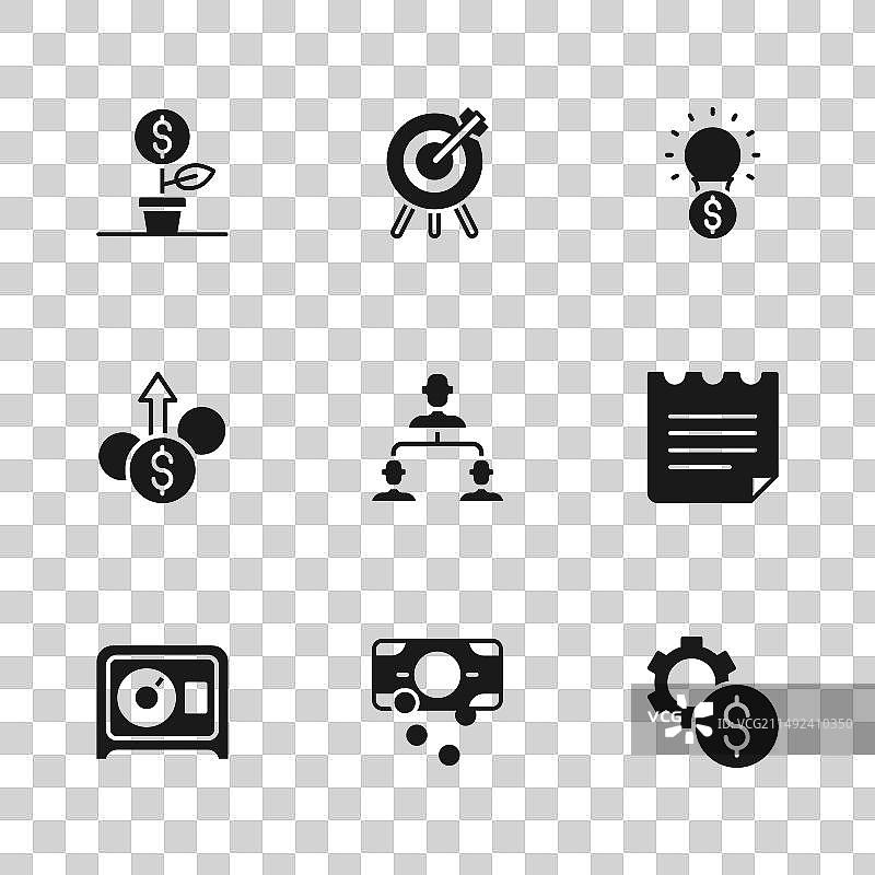 成摞的纸币、现金、笔记本和齿轮图片素材