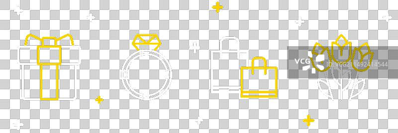 线条花卉图案：郁金香、购物纸袋和钻石图片素材