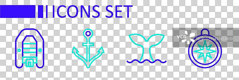 线条指南针鲸鱼尾锚和充气艇图片素材