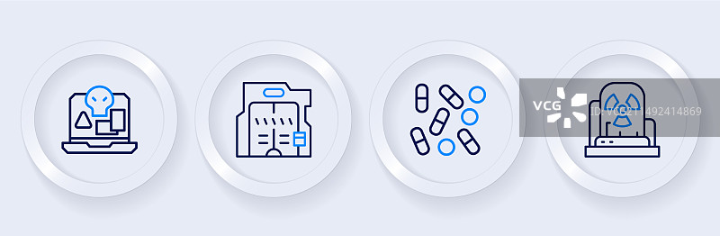 放射性警告灯医疗药丸线性图标图片素材