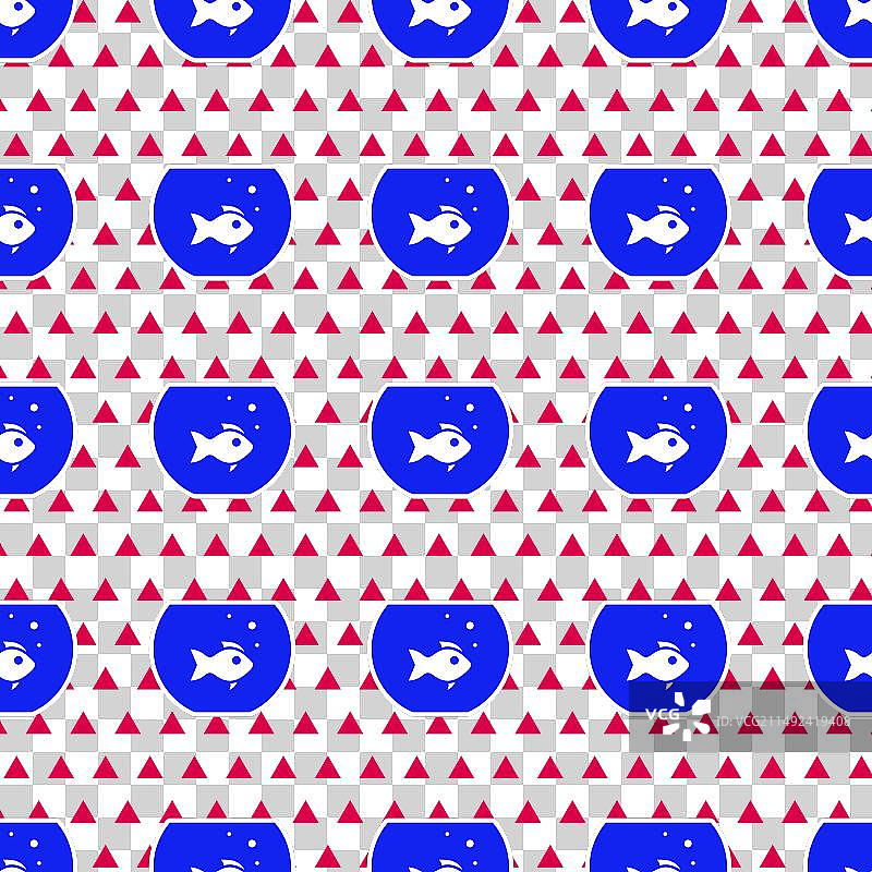 带鱼图标的蓝色水族箱无缝图案图片素材