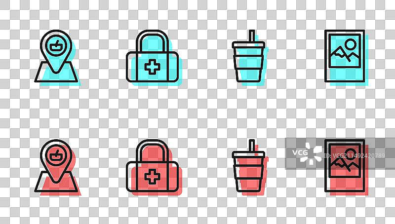 线条纸、水杯和野餐场景图片素材