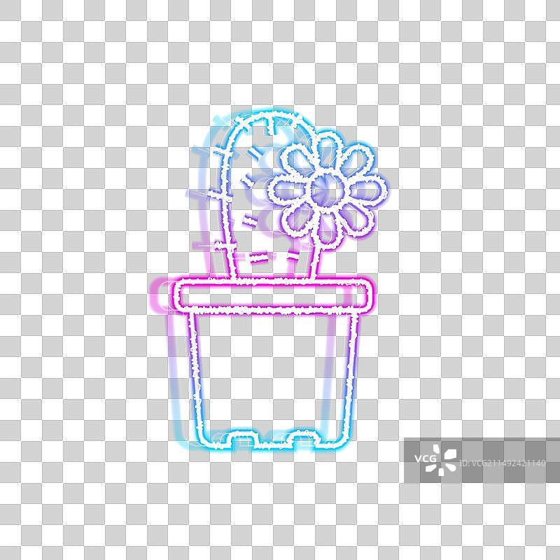 盆栽仙人掌霓虹灯线条图标图片素材