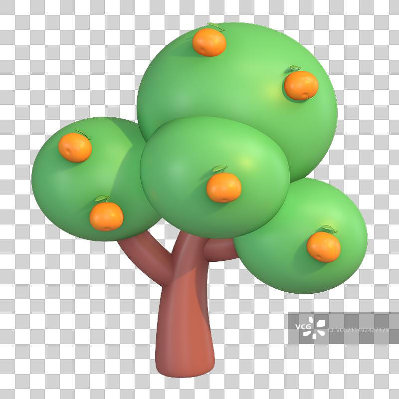 一棵挂满橘子的果树3D卡通插画元素图片素材