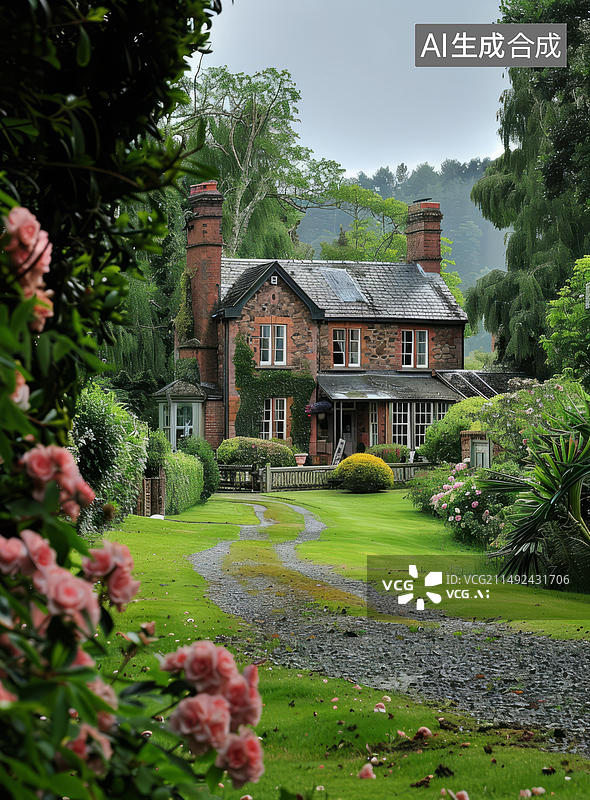 【AI数字艺术】迷人的英国乡村小屋图片素材