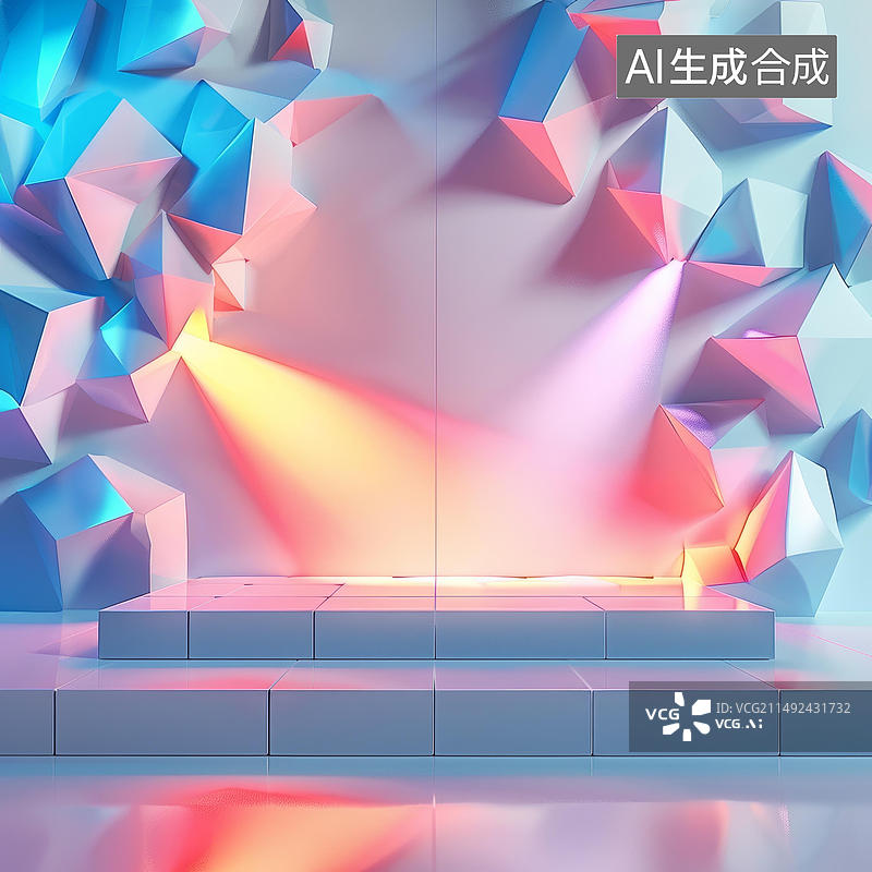 【AI数字艺术】渲染的空舞台灯光丰富多彩图片素材