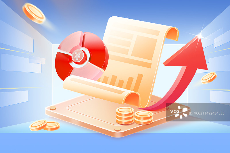 金融科技互联网账单分析货币财富投资上涨金币商务保险数据概念插画图片素材