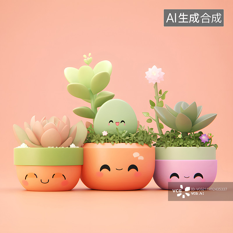 【AI数字艺术】可爱的3D盆栽植物图片素材