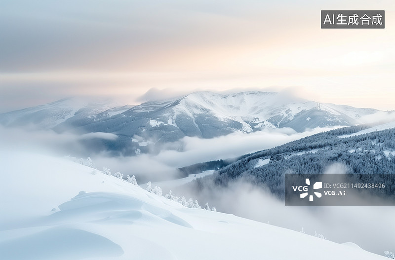 【AI数字艺术】雪山山脉景观全景与蓝天图片素材